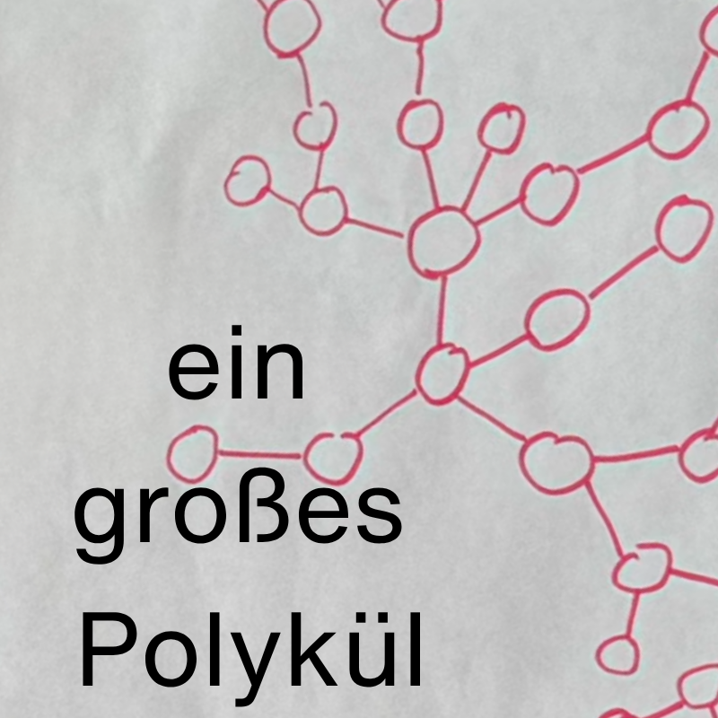 Schematische Darstellung eines größeren Polyküls mit mehreren miteinander verbundenen Personen.